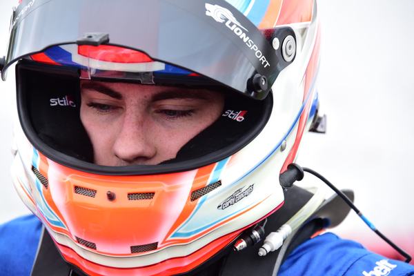 Close-up of Michael in his helmet, 2019