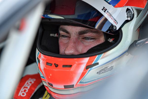 Close-up of Michael in his helmet, 2021
