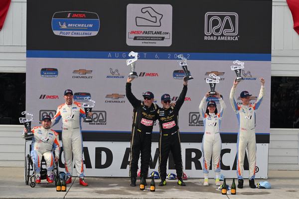 Road America podium, 2022: Michael and Stephen Simpson finished second